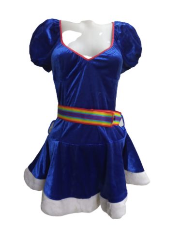 Női kék plüss szőrmeszegélyes mini jelmezruha