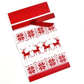   Mikulás zacskó, nem csörgős, fehér rénszarvasos, masnival