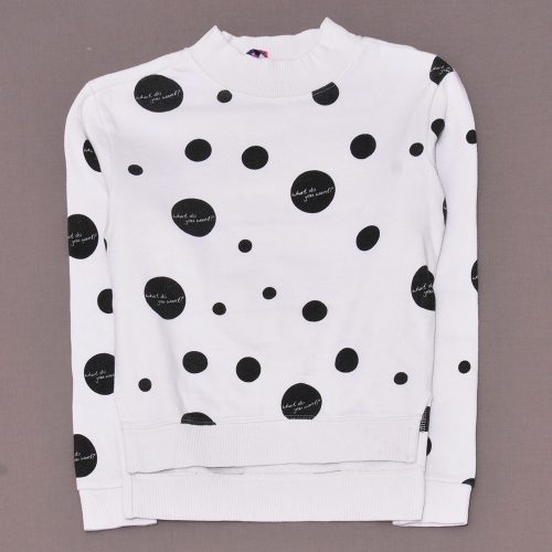 Fehér, fekete pöttyös pulóver (140)