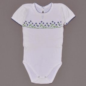 Fehér, virágmintás rövid ujjú body (98-104*)