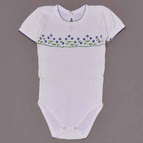 Fehér, virágmintás rövid ujjú body (98-104*)