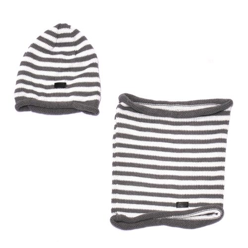 Szürke csíkos sapka, sál szett (80-86)