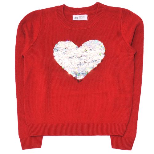 H&M - Piros, szív crop pulóver (134-140)