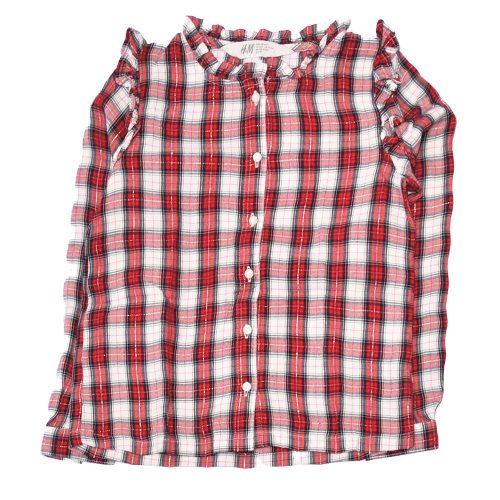 H&M - Fehér, Piros, Ezüst kockás hosszú ujjú blúz (128)
