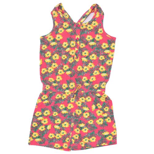 Rózsaszín, virágmintás ujjatlan overál, jumpsuit (128)