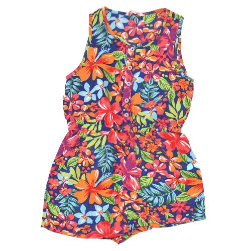 Kék, színes virágos ujjatlan overál, jumpsuit (122)