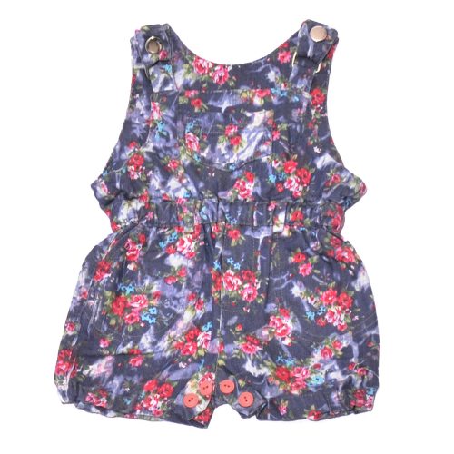 Kék, virágmintás kantáros rövidnadrág/jumpsuit (56-62*)