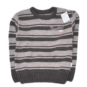 Szürke, Lila csíkos kötött pulóver (128) - ÚJ