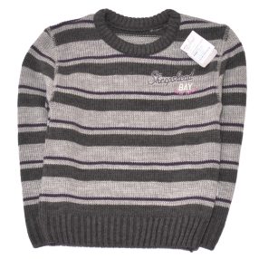 Szürke, Lila csíkos kötött pulóver (122) - ÚJ