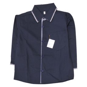 Sötétkék, kockás élű, hosszú ujjú ing (116) - ÚJ