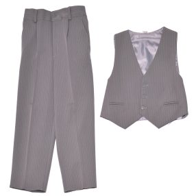   Szürke, csíkos öltöny anyagból készült mellény és nadrág szett (134) - ÚJ