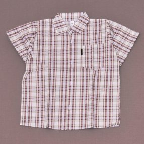 Barna, Lila kockás rövid ujjú ing (110) - ÚJ!