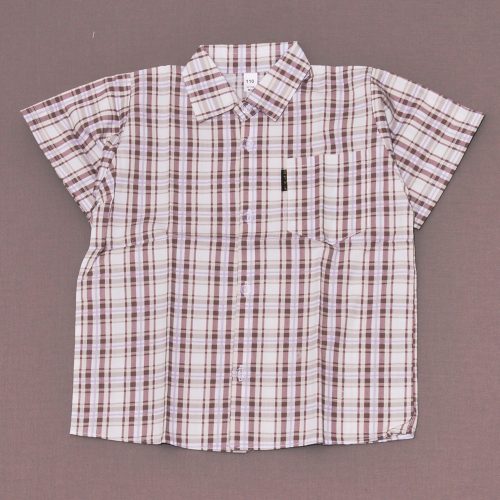 Barna, Lila kockás rövid ujjú ing (110) - ÚJ!