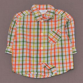 Zöld, narancs kockás hosszú ujjú ing (62-68)