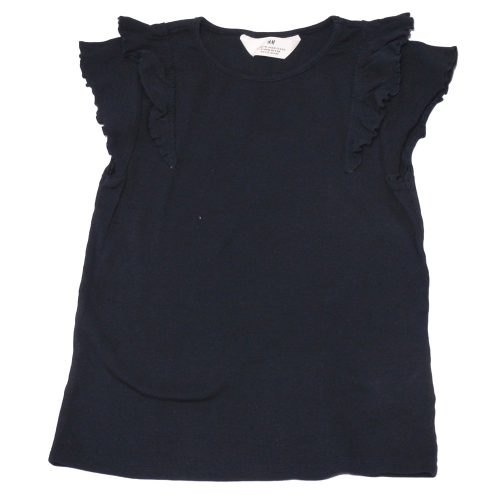 H&M - Sötétkék, bordás rövid ujjú felső (134-140)