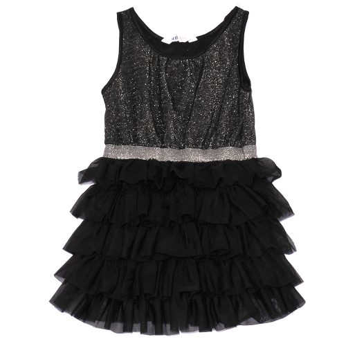 H&M - Fekete, ezüst, fodros alkalmi ruha (140)