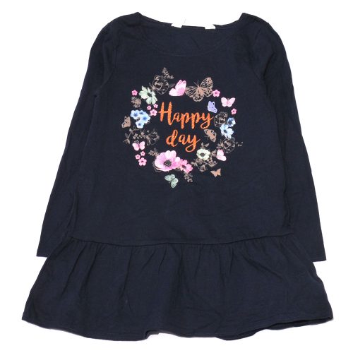 H&M - Sötétkék, virágmintás ruha (110-116)