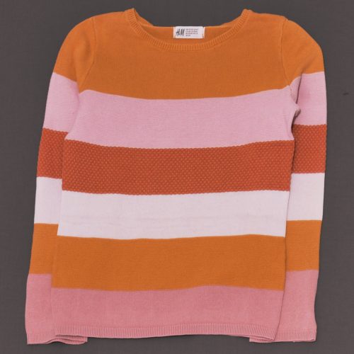 H&M - Rózsaszín, Okkersárga csíkos pulóver (122-128)