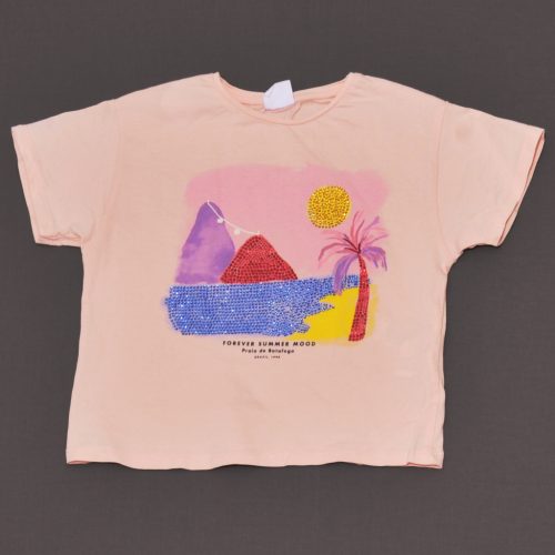 Zara - Rózsaszín, strasszos crop póló (128)