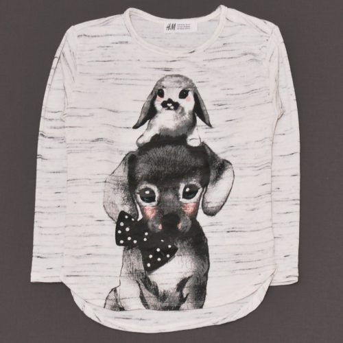 H&M - Szürke, kisállatos hosszú ujjú felső (110-116)