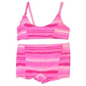 Rózsaszín csíkos sortos bikini szett (104) - ÚJ