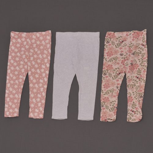Rózsaszín, Szürke, virágmintás leggings szett (86-92)