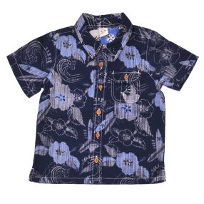 Old Navy - Sötétkék, virágmintás rövid ujjú ing (104)