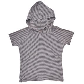 Szürke-kék csíkos kapucnis póló (134-140*)