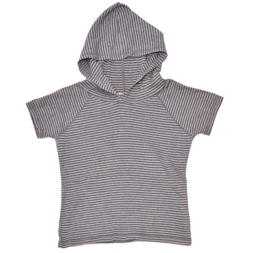 Szürke-kék csíkos kapucnis póló (134-140*)