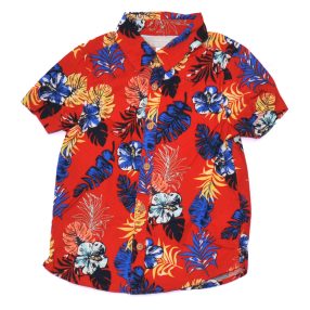Piros, hawaii mintás rövid ujjú ing (86-92)