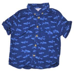 H&M - Kék, cápás rövid ujjú ing (92)