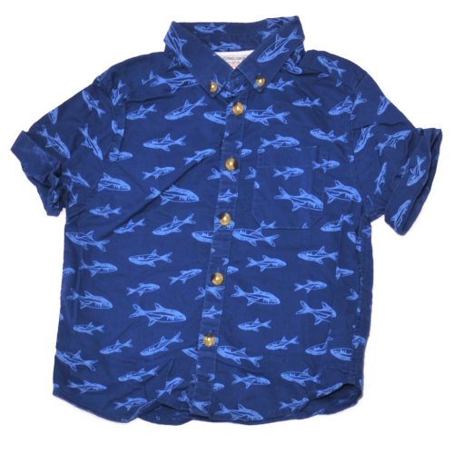 H&M - Kék, cápás rövid ujjú ing (92)