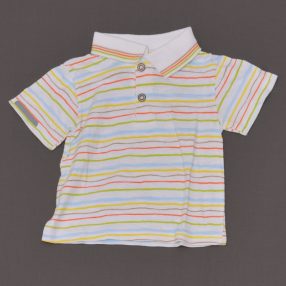 Fehér, színes csíkos galléros póló (68-74)