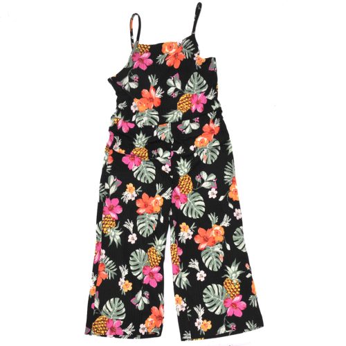H&M - Fekete, virágmintás, bordázott ujjatlan overál (146)