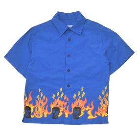 Kék, tűzmintás rövid ujjú ing (110-116)