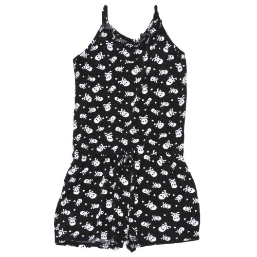 New Look - Fekete, koponyás ujjatlan, rövidszáras overál (152-158)