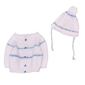 Fehér, kék horgolt ruha szett (56-62*)