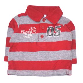 Piros, Szürke hosszú ujjú, galléros póló (62-68)