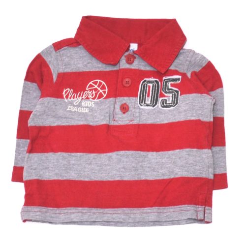 Piros, Szürke hosszú ujjú, galléros póló (62-68)