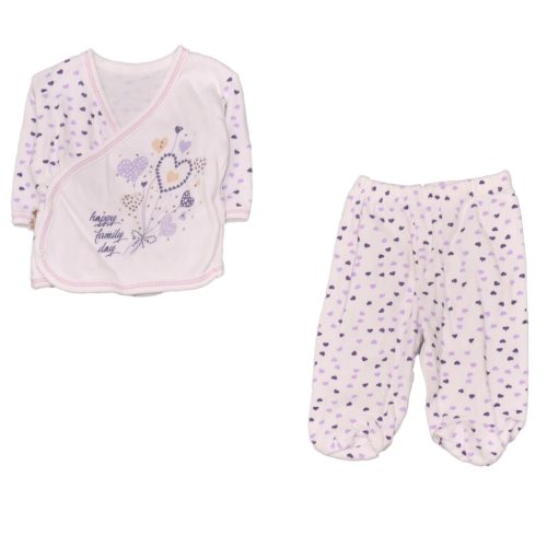  Fehér, Lila szívecskés ruha szett (56-62)