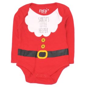 Piros, karácsonyi mintás hosszú ujjú body (56-62)