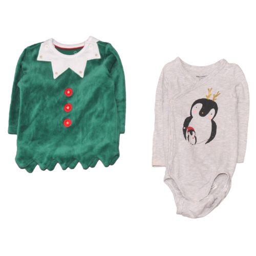 H&M, Mothercare - Szürke, Zöld, karácsonyi manós ruha szett (62-68)