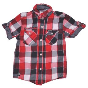C&A - Piros-Szürke kockás rövid ujjú ing (110)