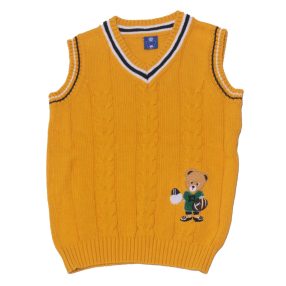 Sárga, macis kötött mellény (110-116)
