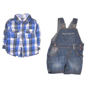  Kék, kockás ruha szett (62-68)