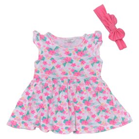 Fehér, virágmintás  ruha fejpánttal ( 86-92)