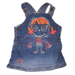 Kék, hímzett kantáros farmerruha (80)