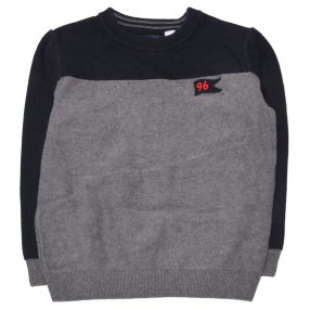  Szürke, kék  pulóver (128)