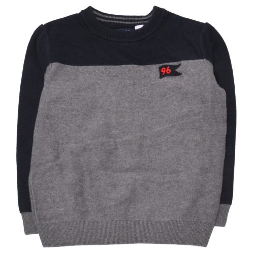  Szürke, kék  pulóver (128)