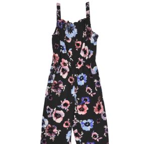   H&M - Fekete, virágmintás pántos, hosszú szárú overál (152)